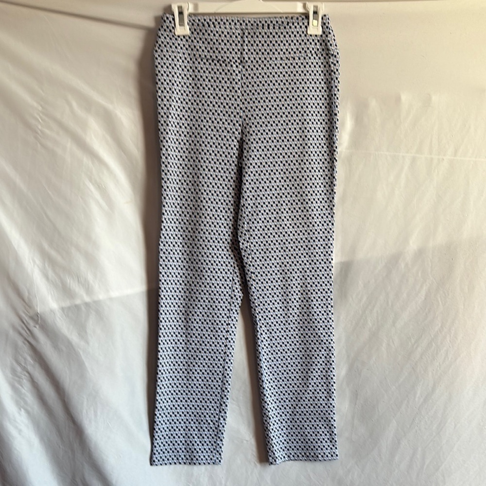 Black and White Straight Leg Pants with Geometric Pattern